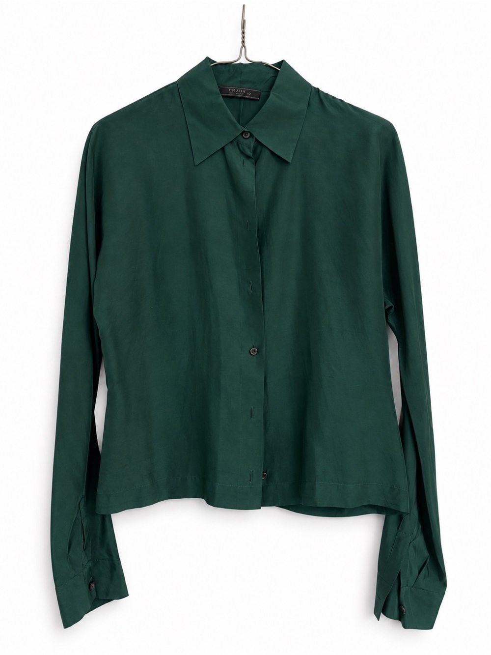 Prada Emerald Green Long-Sleeve Button-Down Blouse – Size 40
